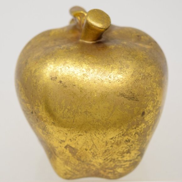 Gold Leaf Apple Décor Sculpture Figurine Fruit Gilded Teacher Gift 90s - Picture 4 of 7